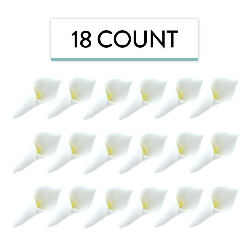 Calla Lily Sugar Cake Flowers by Global Sugar Art, White with Yellow, Unwired, Medium, 18 Count