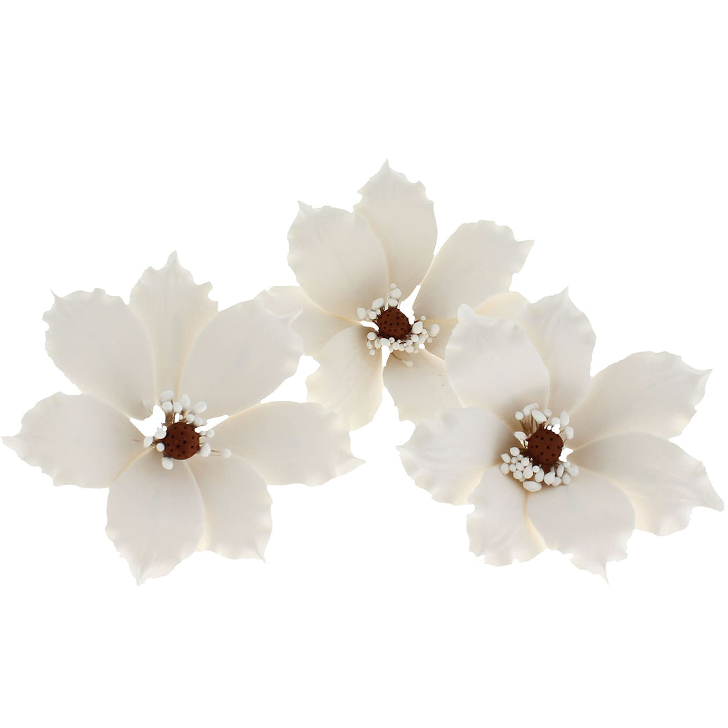 Clematis Gum Paste Sugar Cake Flowers by Global Sugar Art, White, 3 Count