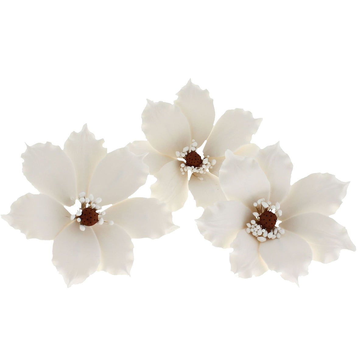 Clematis Gum Paste Sugar Cake Flowers by Global Sugar Art, White, 3 Count