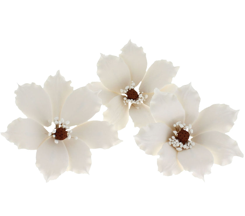 Clematis Gum Paste Sugar Cake Flowers by Global Sugar Art, White, 3 Count