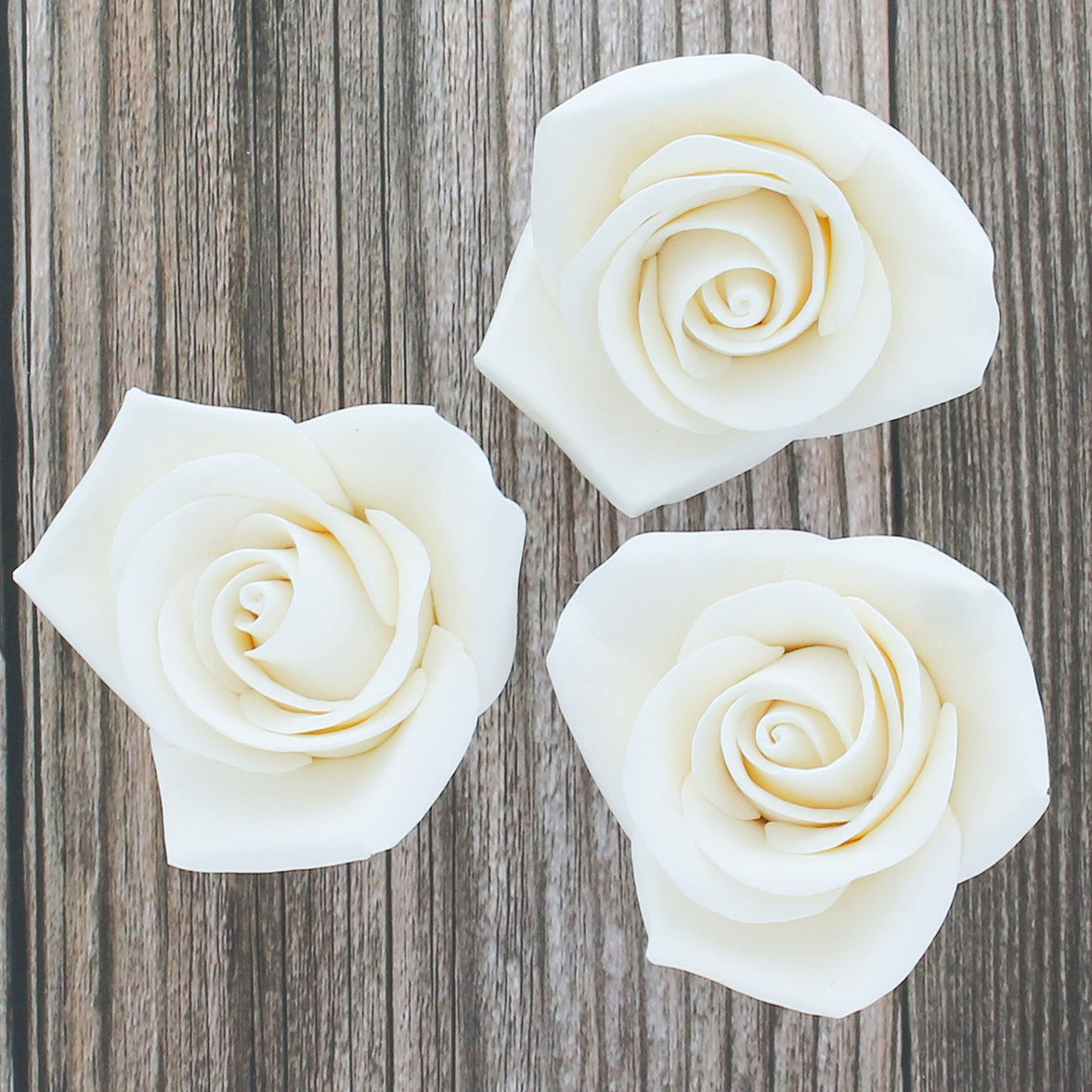 Peace Rose Sugar Flowers for Cake Decorating, by Global Sugar Art, Medium, White