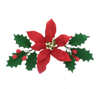 Poinsettia Sugar Flower & Holly Leaf Spray Kit for Cakes, by Global Sugar Art, Small with Berries