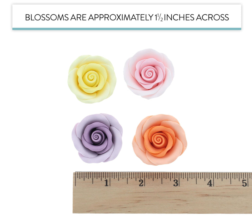 Premium Roses for Decorating Cakes and Cupcakes, by Global Sugar Art, Medium, Lavender Pink Yellow Peach