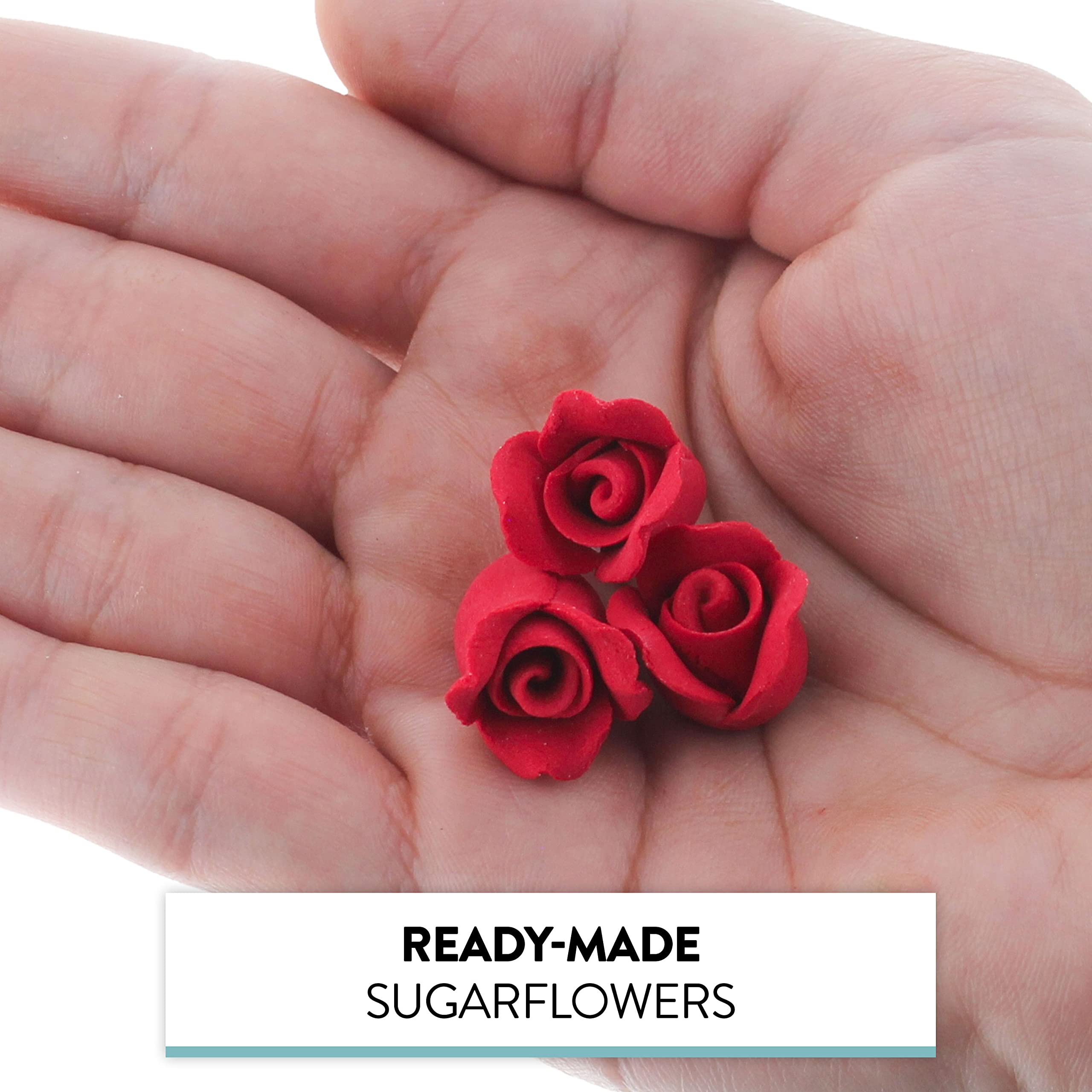 Tiny Rose Sugar Flowers, Edible Cupcake Toppers, Extra Small, by Global Sugar Art, Red