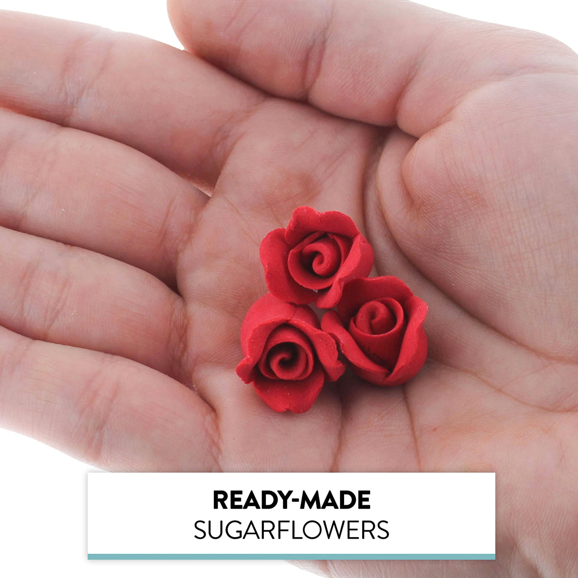 Tiny Rose Sugar Flowers, Edible Cupcake Toppers, Extra Small, by Global Sugar Art, Red