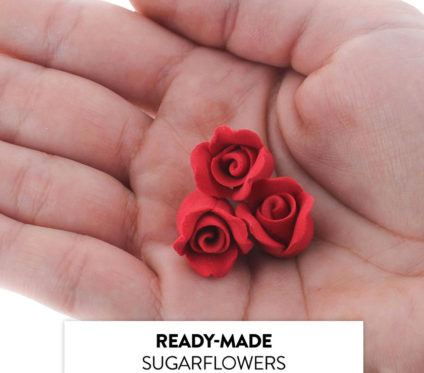 Tiny Rose Sugar Flowers, Edible Cupcake Toppers, Extra Small, by Global Sugar Art, Red