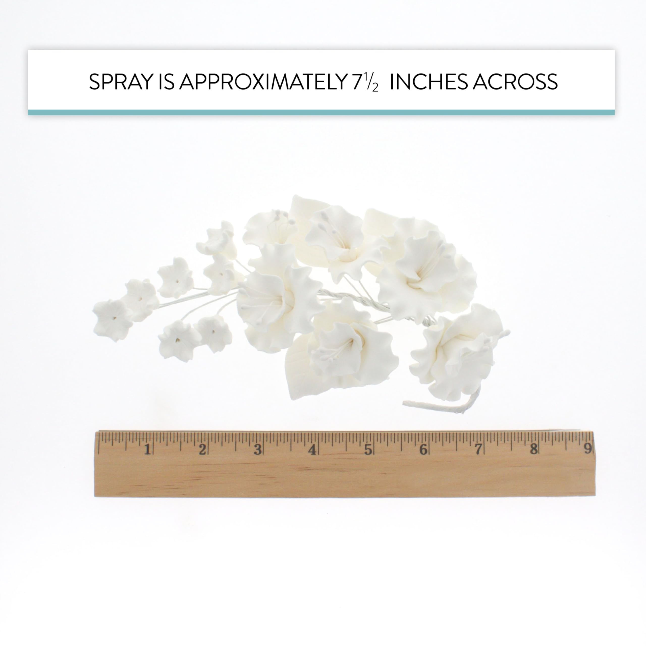 Flower Blossom Spray, Gum Paste Sugar Flowers for Cake Decorating, White Cherry Blossoms with Leaves