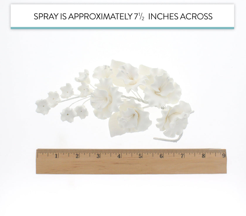Flower Blossom Spray, Gum Paste Sugar Flowers for Cake Decorating, White Cherry Blossoms with Leaves