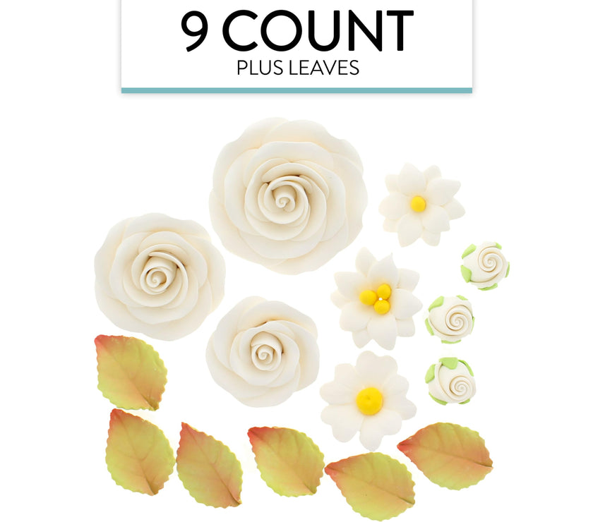 Rose and Blossom Set, Sugar Flowers for Cakes, by Global Sugar Art, White Roses and Blossoms