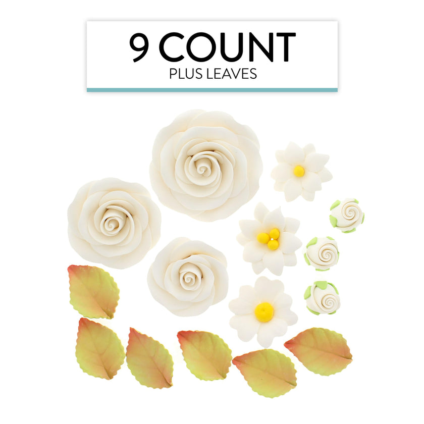 Rose and Blossom Set, Sugar Flowers for Cakes, by Global Sugar Art, White Roses and Blossoms