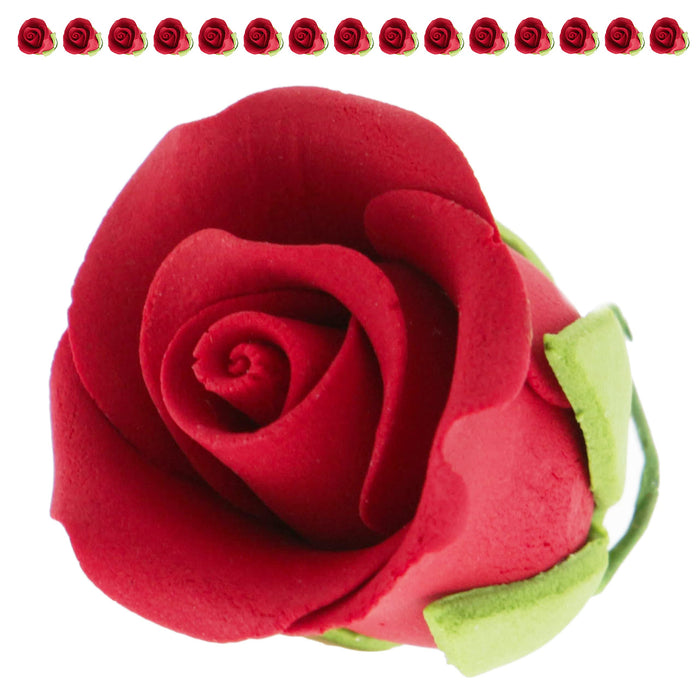 Classic Tea Rose Sugar Cake Flowers, by Global Sugar Art, Wired, Red with Green Calyx, Small