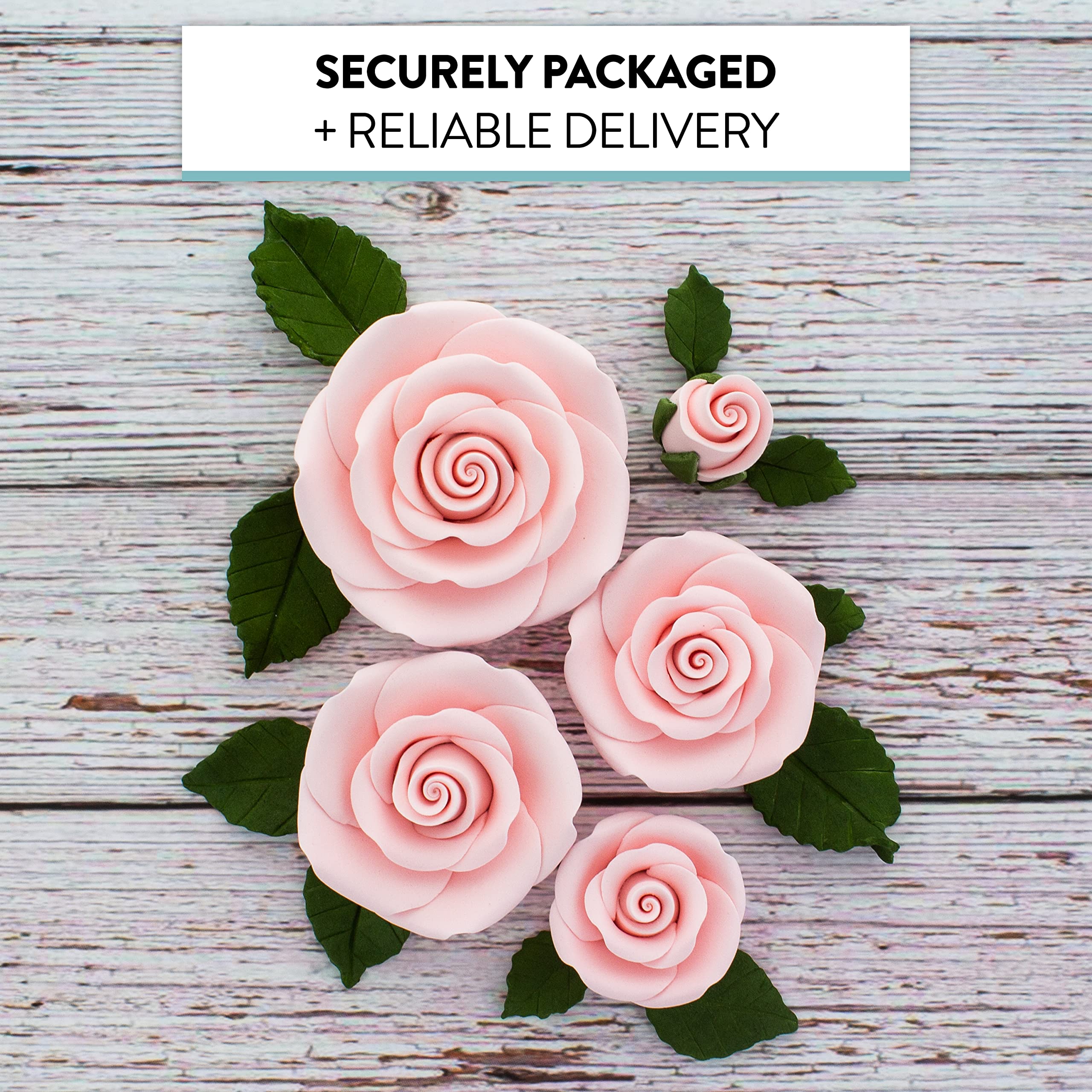 Exquisite Rose & Leaf Kit, Sugar Cake Flowers by Global Sugar Art, Pink Roses with Leaves, 15-Piece Set