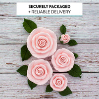 Exquisite Rose & Leaf Kit, Sugar Cake Flowers by Global Sugar Art, Pink Roses with Leaves, 15-Piece Set