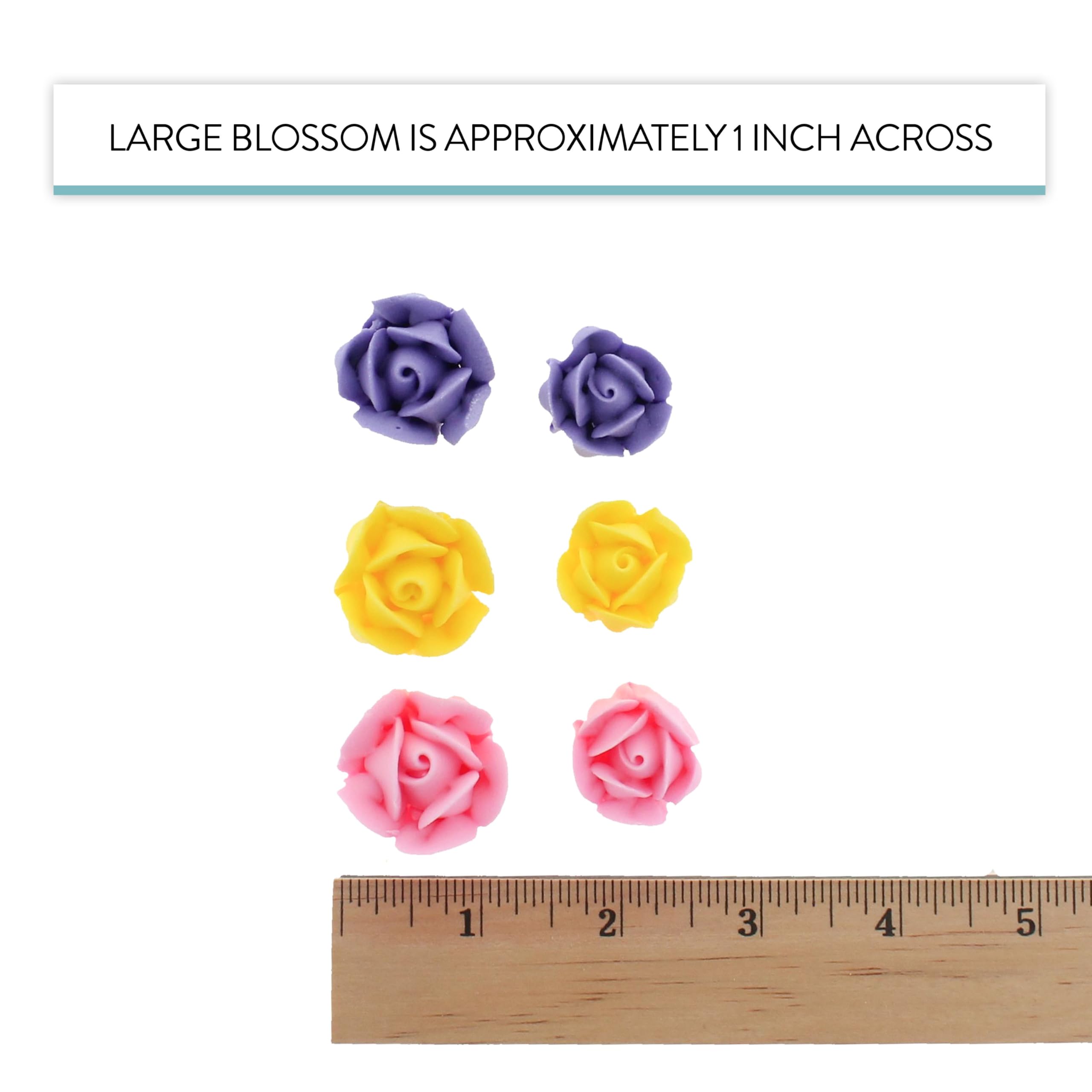 Edible Royal Icing Roses, Two Dozen Roses for Cupcake Decorating, by Global Sugar Art, Pink, Lavender, & Yellow Rose Set