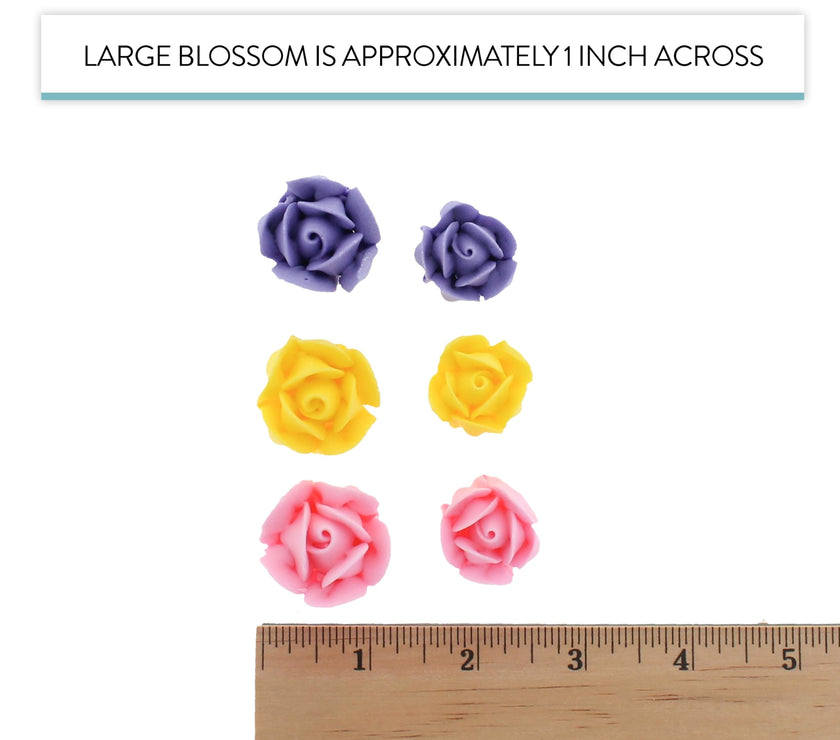 Edible Royal Icing Roses, Two Dozen Roses for Cupcake Decorating, by Global Sugar Art, Pink, Lavender, & Yellow Rose Set