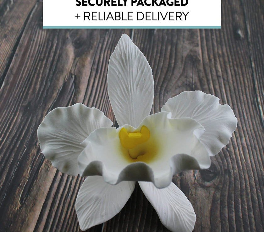 Orchid Sugar Cake Flowers, Cattleya Orchid, by Global Sugar Art, Large, White, 1 Count