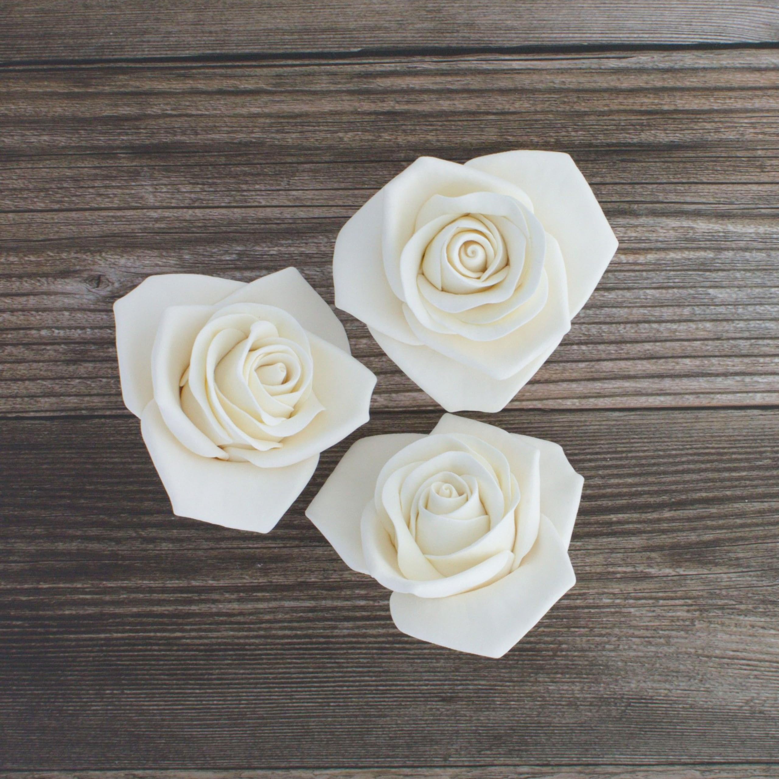 Peace Rose Sugar Flowers for Cake Decorating, by Global Sugar Art, Large, White