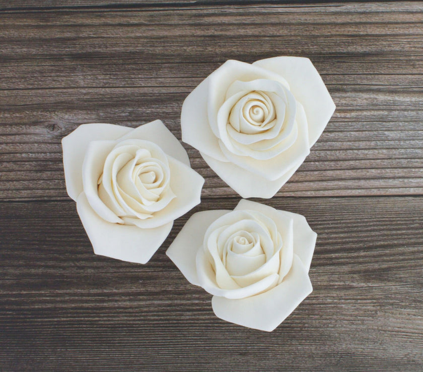 Peace Rose Sugar Flowers for Cake Decorating, by Global Sugar Art, Large, White