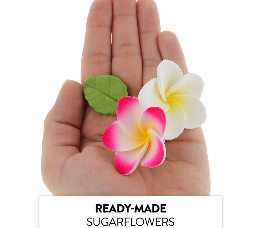 Frangipani with Leaves Gum Paste Cake Flowers 24 Count Sugar Flowers by Global Sugar Art