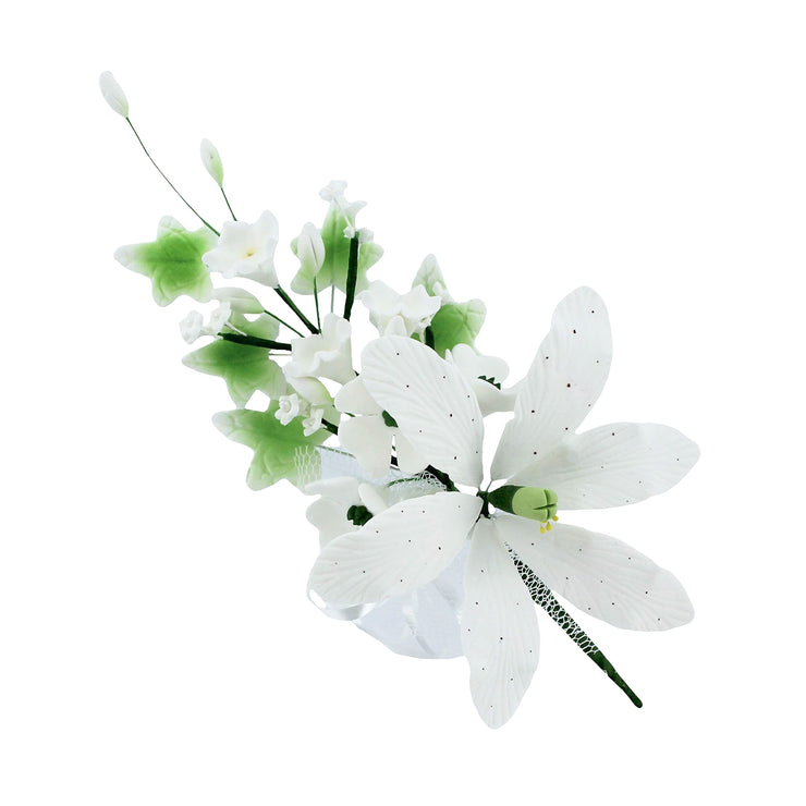 Sugar Lilies, Lily Flower Sprays, Cake Toppers by Global Sugar Art, White Speckled Easter Lily Spray