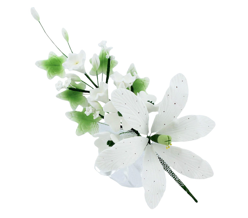 Sugar Lilies, Lily Flower Sprays, Cake Toppers by Global Sugar Art, White Speckled Easter Lily Spray