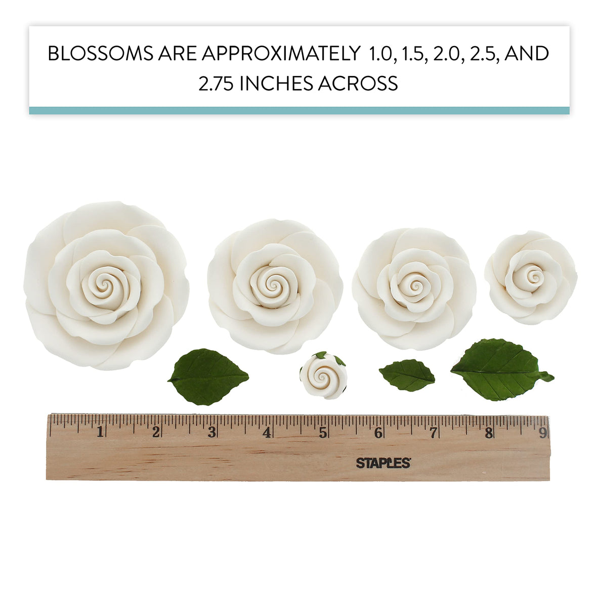 Exquisite Rose & Leaf Kit, Sugar Cake Flowers by Global Sugar Art, White Roses with Leaves, 15-Piece Set