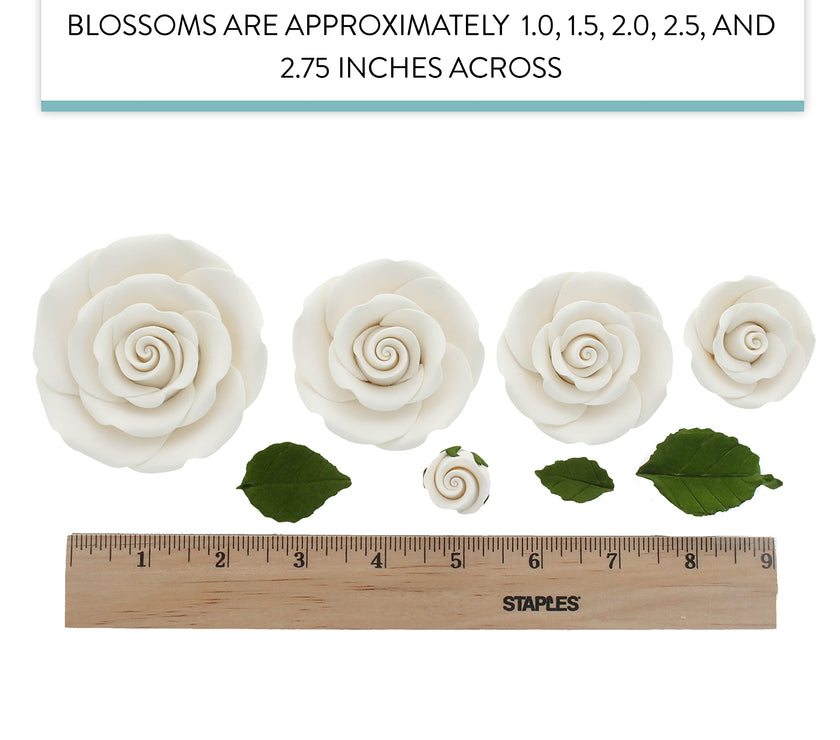Exquisite Rose & Leaf Kit, Sugar Cake Flowers by Global Sugar Art, White Roses with Leaves, 15-Piece Set