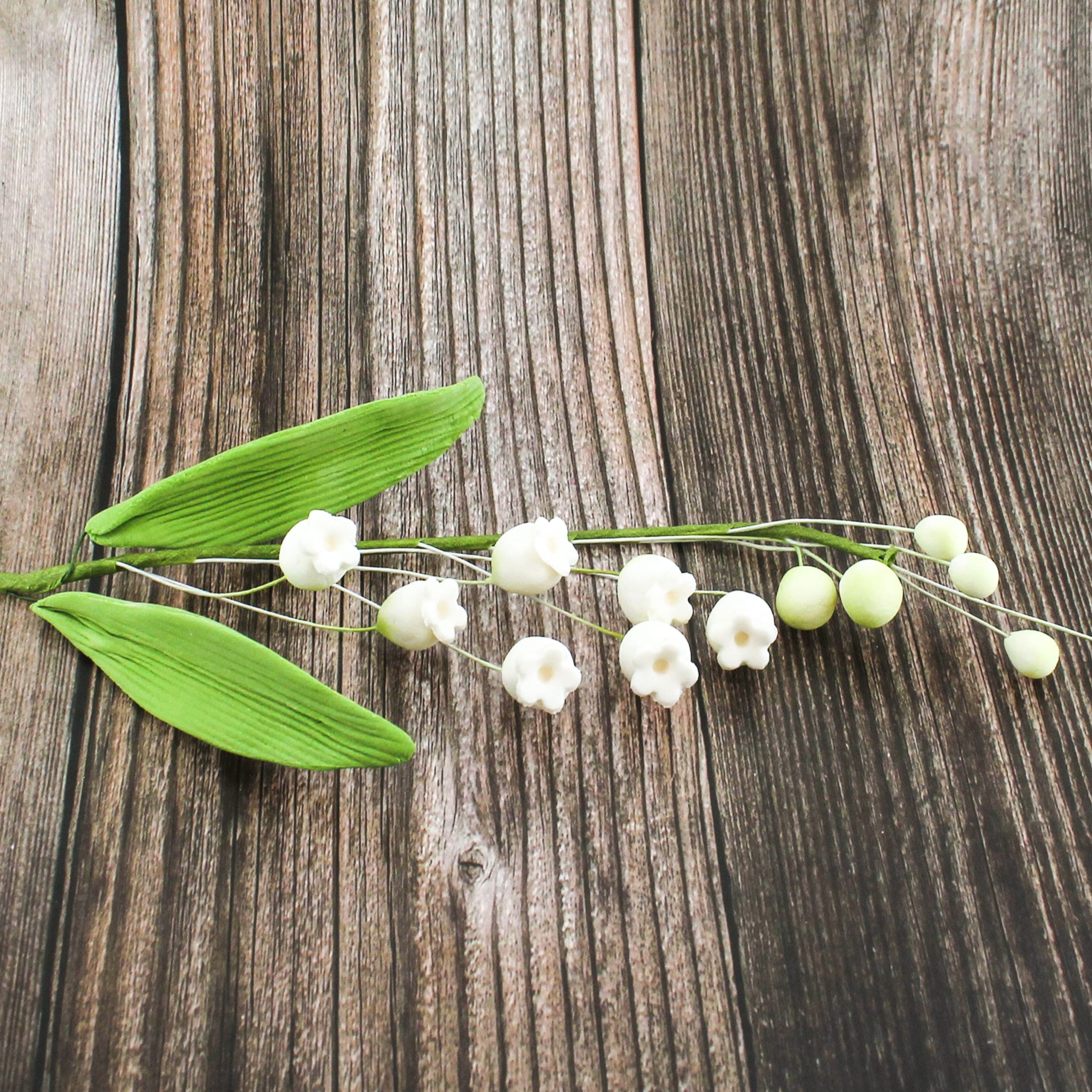 Lily of the Valley Sugar Cake Flower Spray with Leaves, by Global Sugar Art, White