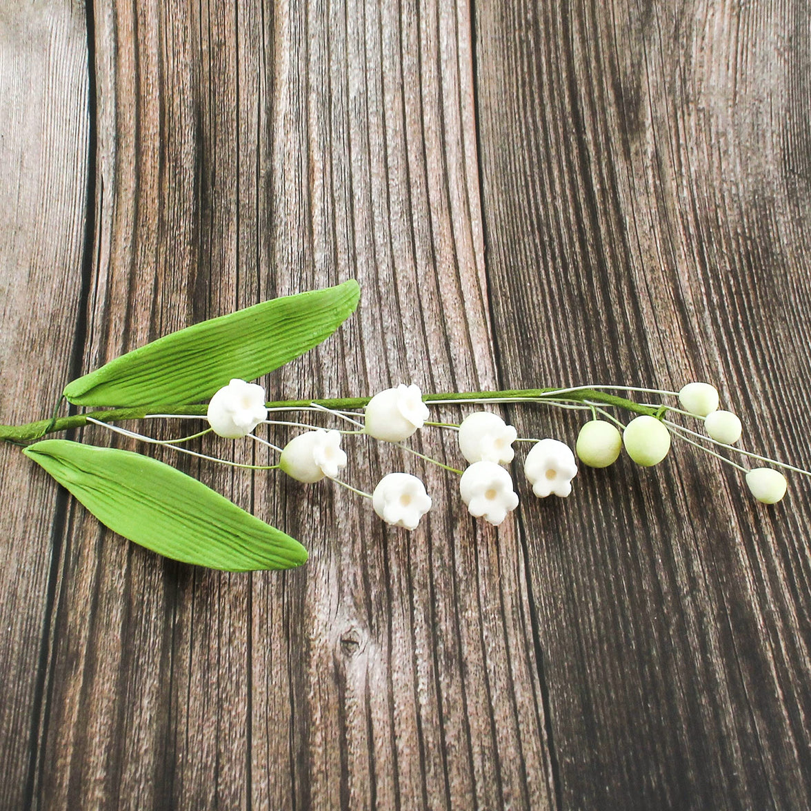 Lily of the Valley Sugar Cake Flower Spray with Leaves, by Global Sugar Art, White
