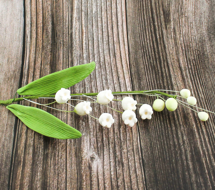 Lily of the Valley Sugar Cake Flower Spray with Leaves, by Global Sugar Art, White
