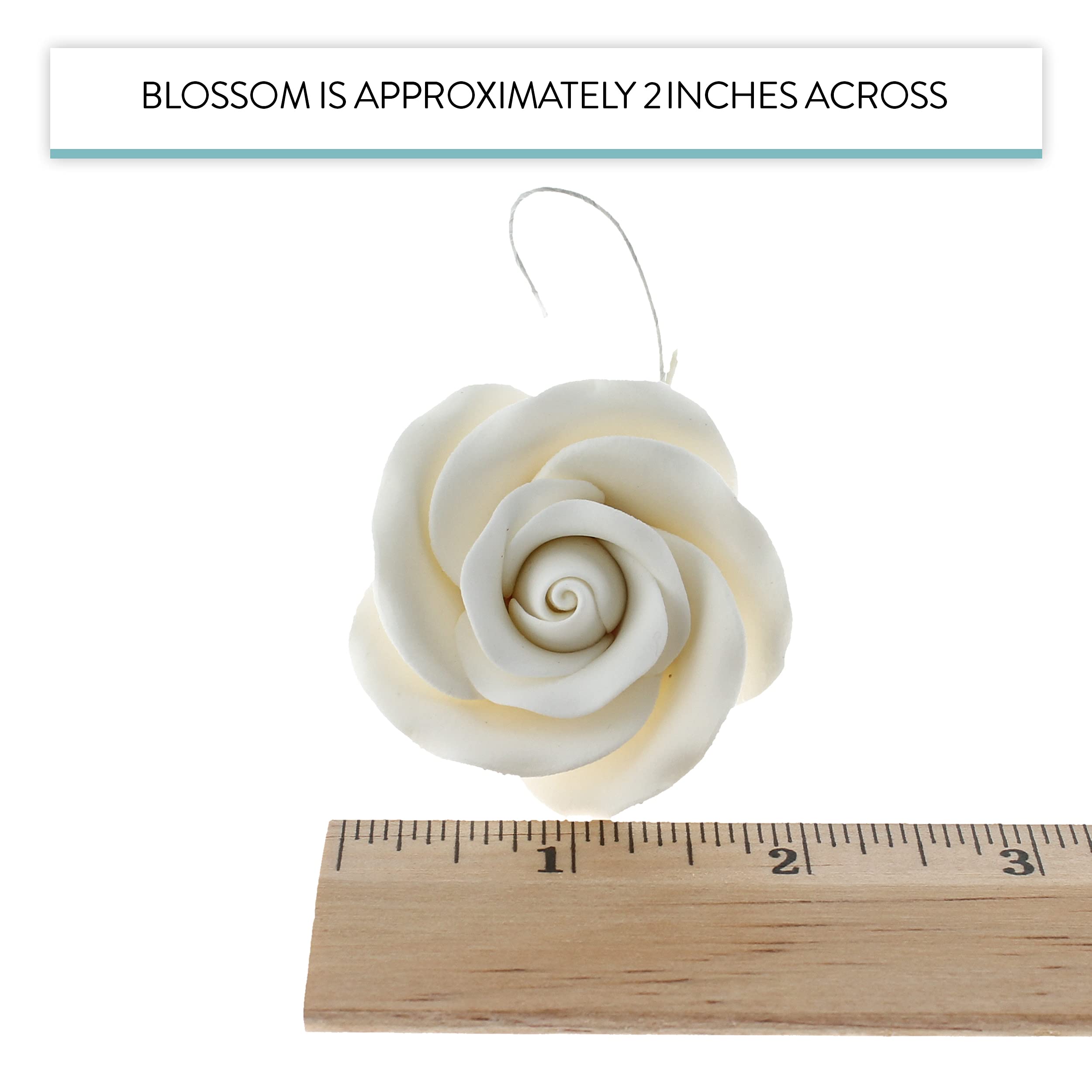 Classic Tea Rose Sugar Cake Flowers, by Global Sugar Art, Wired, White, Medium