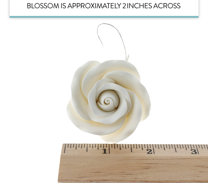 Classic Tea Rose Sugar Cake Flowers, by Global Sugar Art, Wired, White, Medium