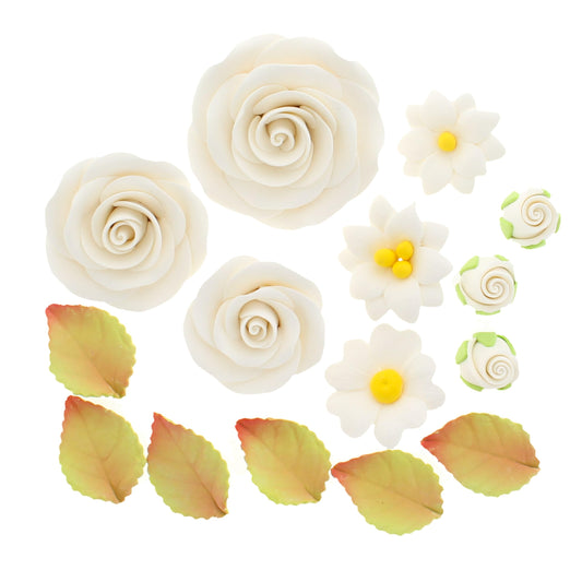 Ruffled Rose & Blossom Kit, White, 15-Piece Set