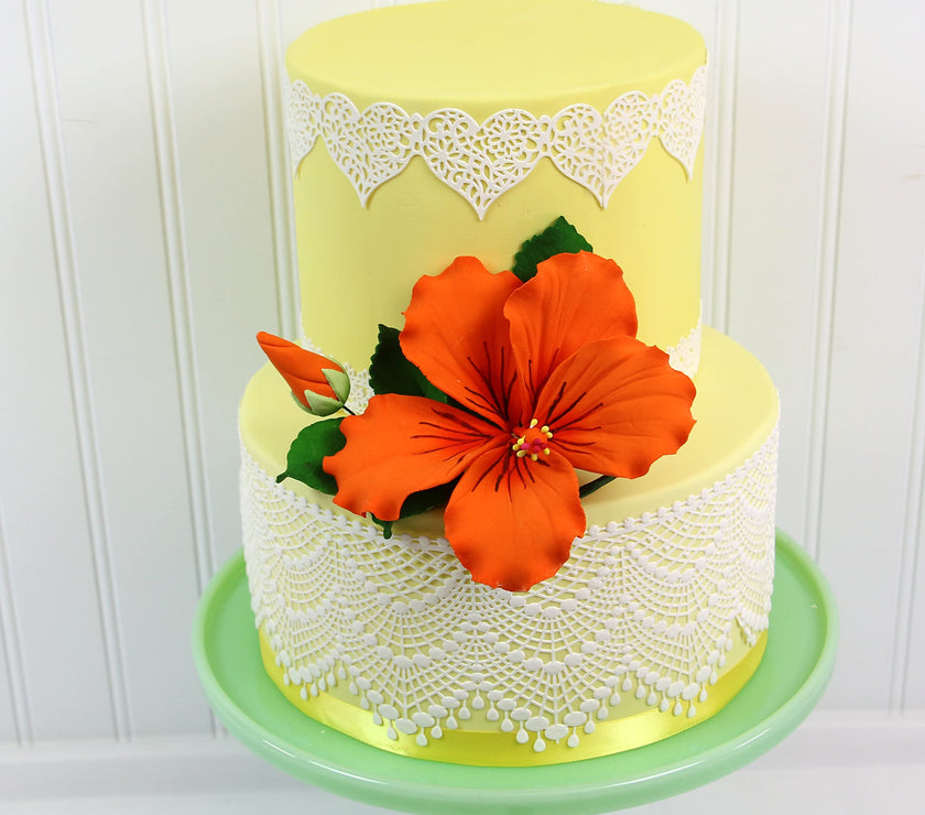 Tropical Hibiscus Sugar Cake Flower Spray by Global Sugar Art, Orange