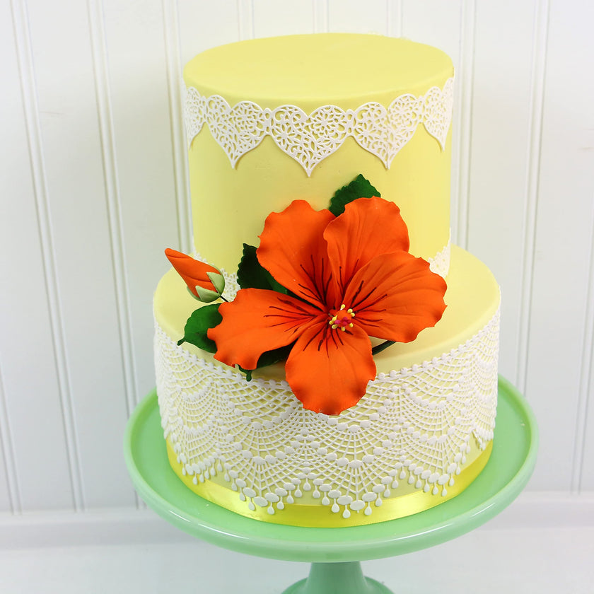 Tropical Hibiscus Sugar Cake Flower Spray by Global Sugar Art, Orange