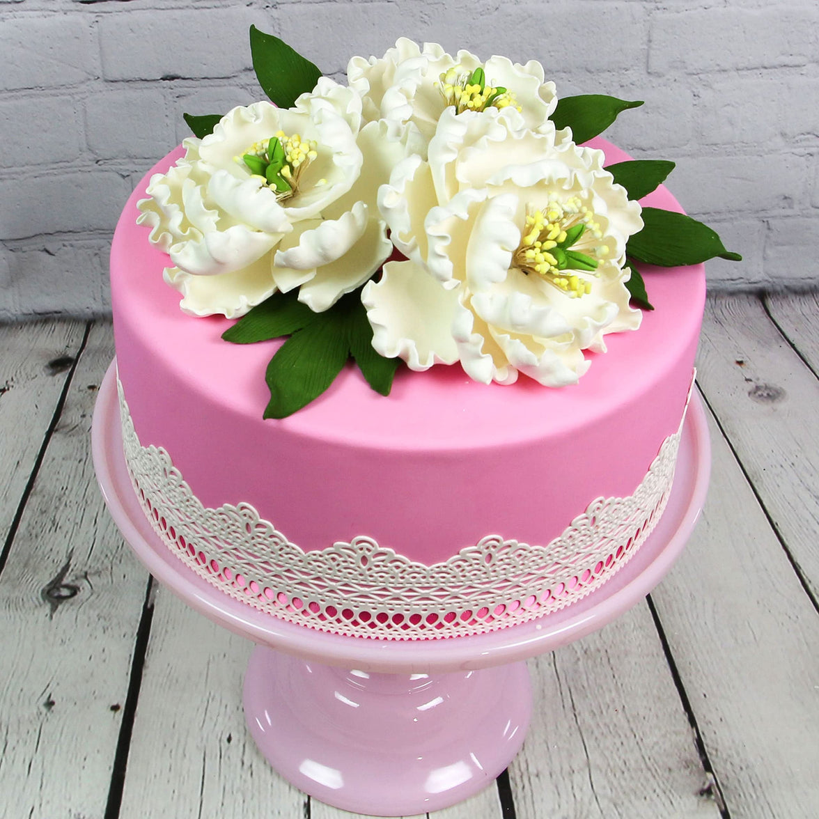 Peony Sugar Flower Decoration for Cakes, by Global Sugar Art, White Bloom