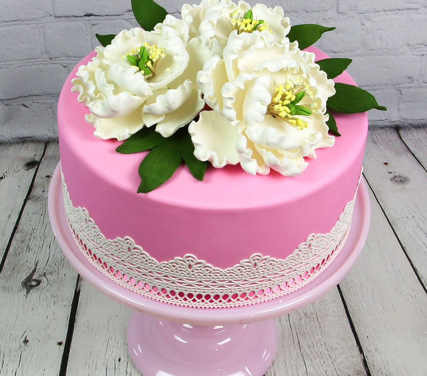 Peony Sugar Flower Decoration for Cakes, by Global Sugar Art, White Bloom