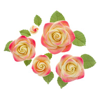 Exquisite Rose & Leaf Kit, Sugar Cake Flowers by Global Sugar Art, Yellow and Pink Roses with Leaves, 15-Piece Set