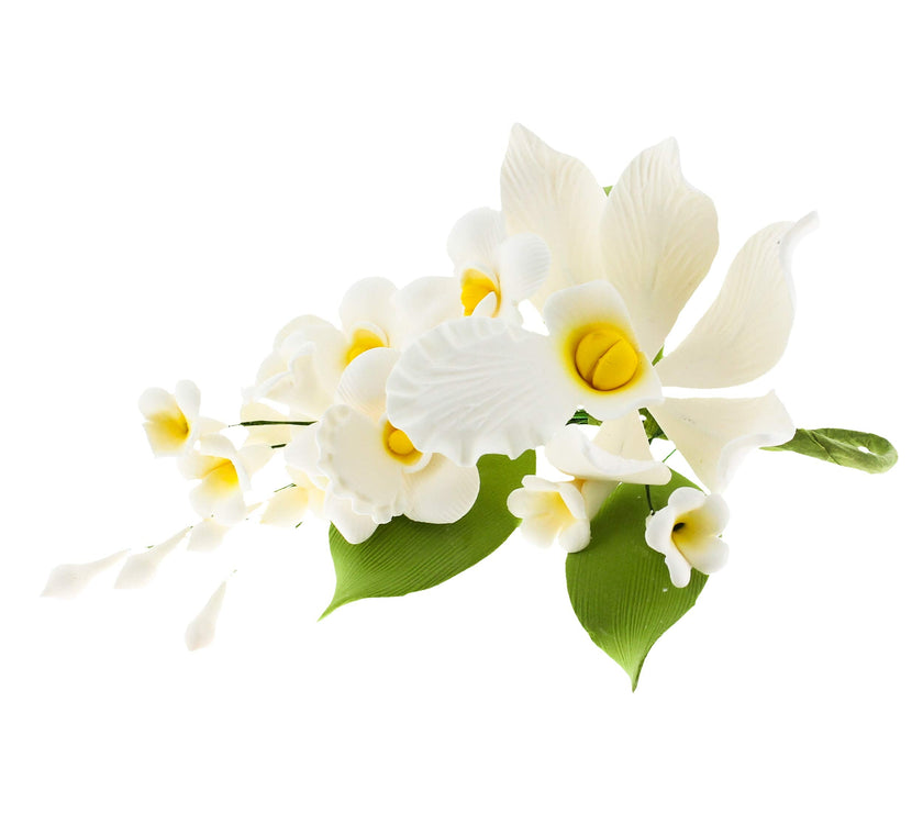 Orchid Sugar Cake Flower Sprays, White Cymbidium Orchid Spray, by Global Sugar Art