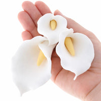 Calla Lily Sugar Cake Flowers by Global Sugar Art, White with Yellow, Wired, 3 Sizes, 6 Count