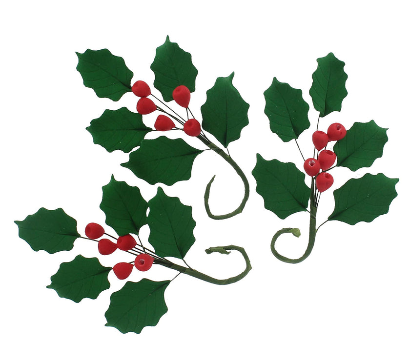 Christmas Holly Leaf Sprays for Cakes and Decorating, by Global Sugar Art