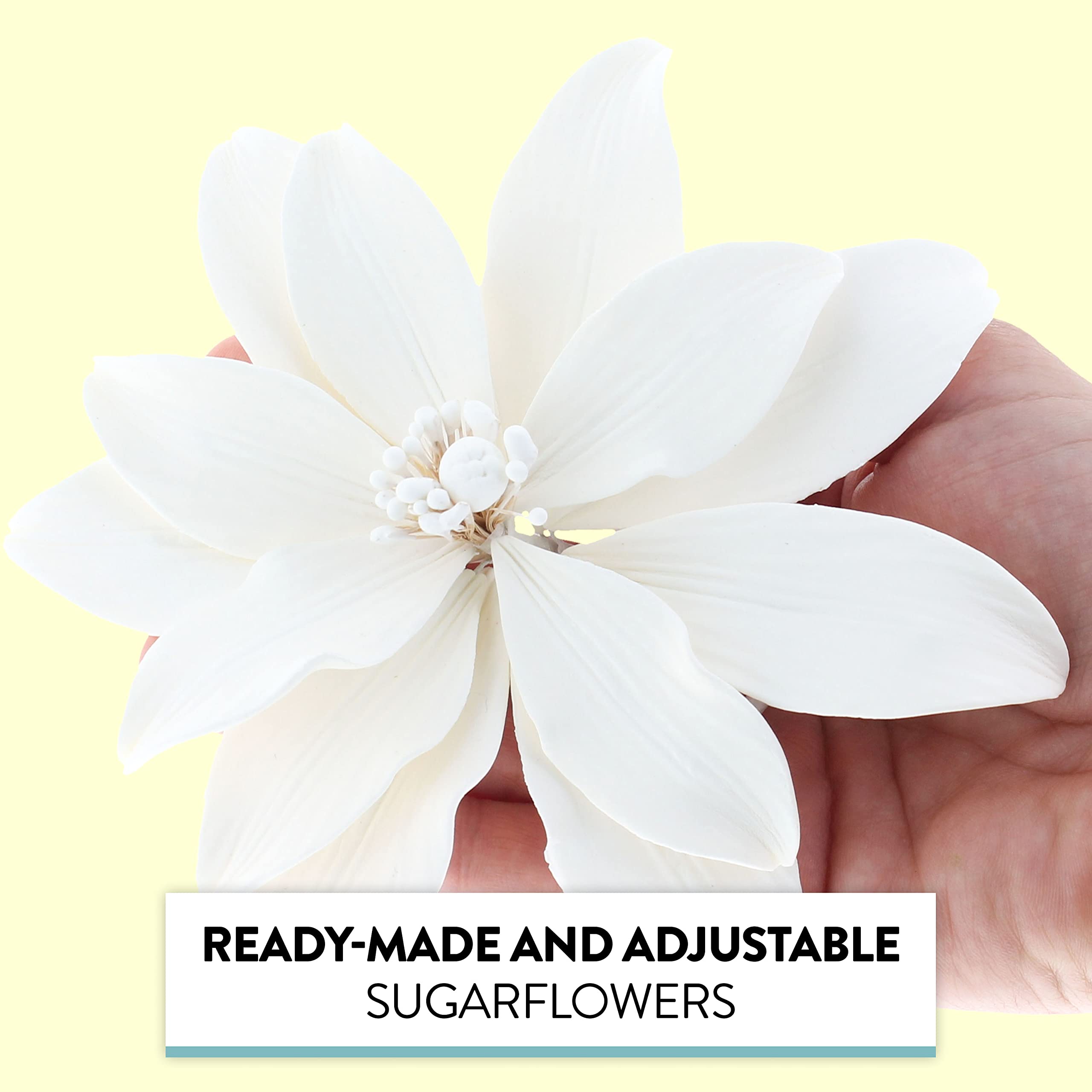 Tranquil Water Flowers, Decorative Sugar Cake Flowers by Global Sugar Art, 3 Count, White