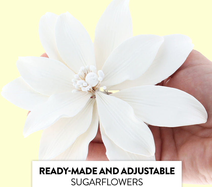Tranquil Water Flowers, Decorative Sugar Cake Flowers by Global Sugar Art, 3 Count, White