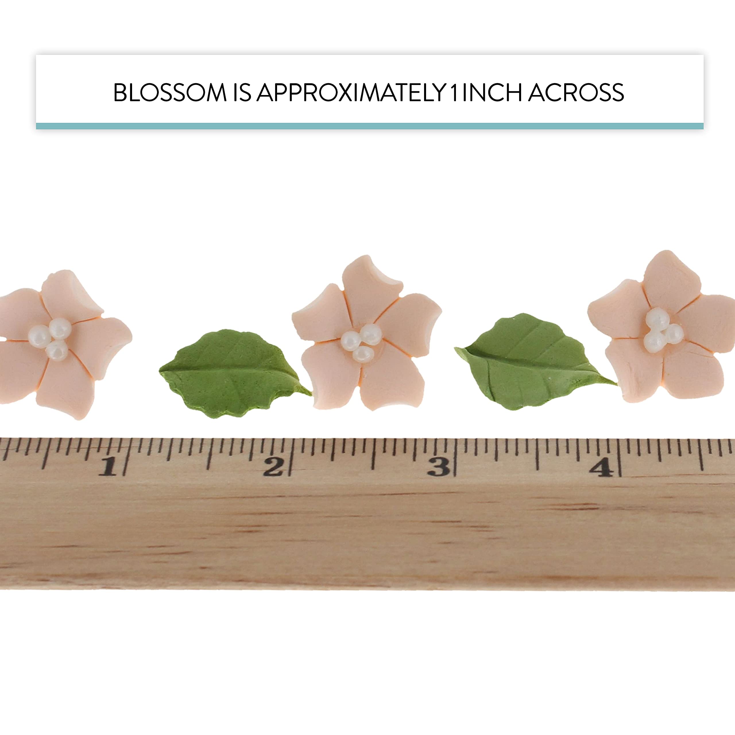 Flower Blossoms with Leaves, Edible Sugar Flowers for Cakes & Cupcakes, by Global Sugar Art, Peach