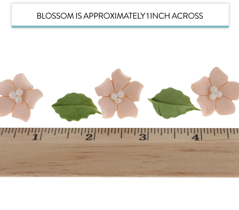 Flower Blossoms with Leaves, Edible Sugar Flowers for Cakes & Cupcakes, by Global Sugar Art, Peach