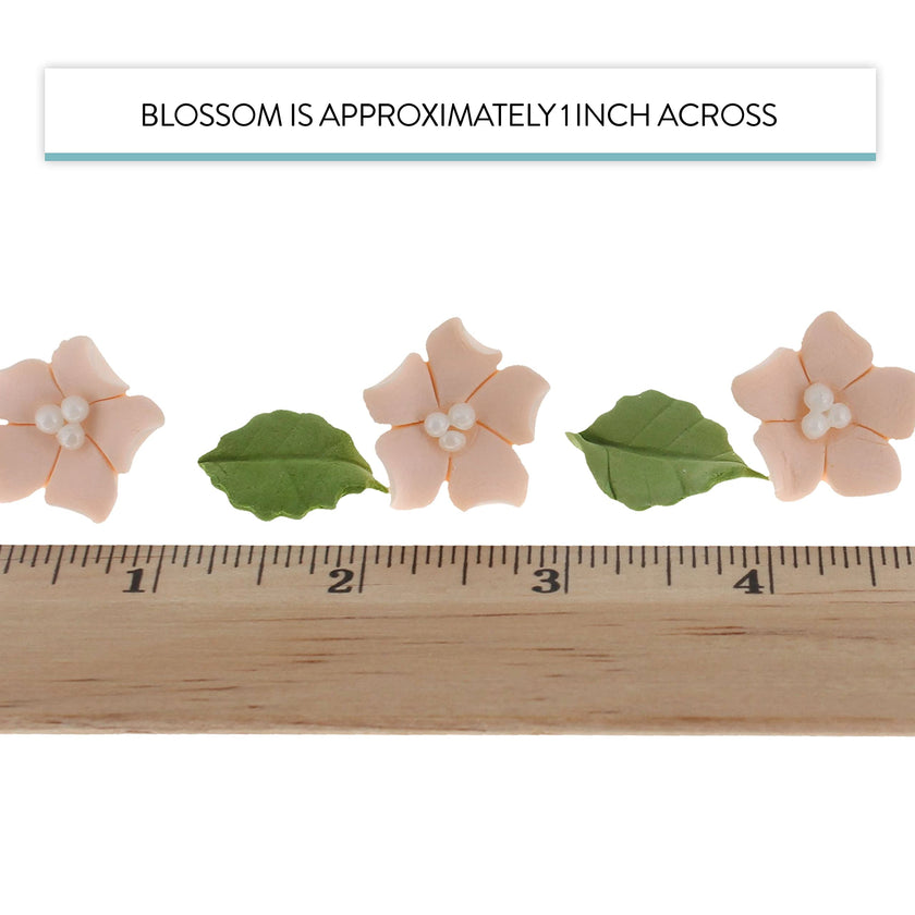 Flower Blossoms with Leaves, Edible Sugar Flowers for Cakes & Cupcakes, by Global Sugar Art, Peach