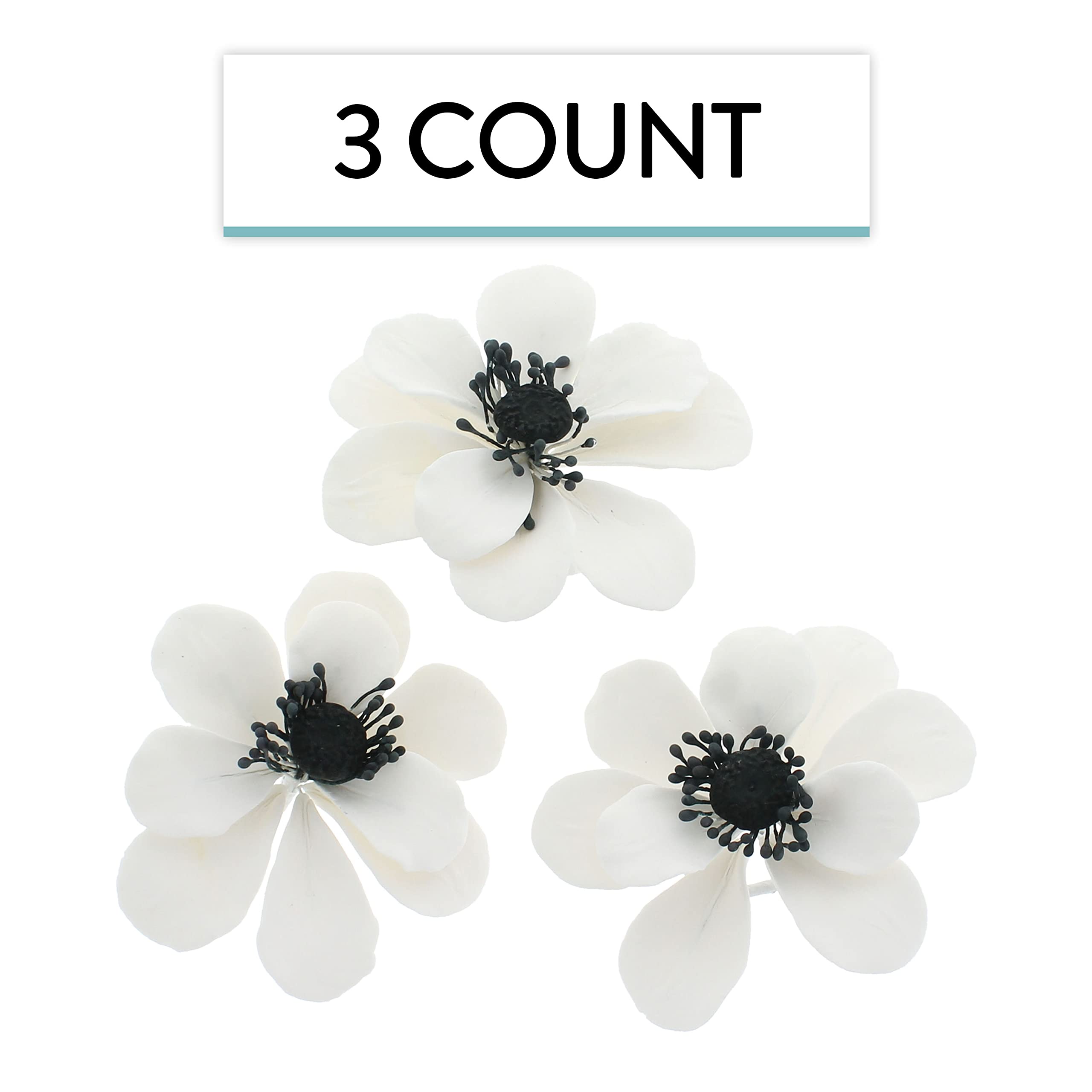 Global Sugar Art Sugar White and Black Anemone by Chef Alan Tetreault, 3 Count
