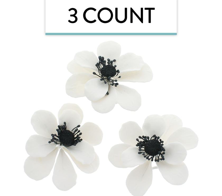 Global Sugar Art Sugar White and Black Anemone by Chef Alan Tetreault, 3 Count