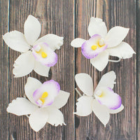 Orchid Sugar Cake Flowers, Pearly Orchids, by Global Sugar Art, Large, White with Purple, 4 Count