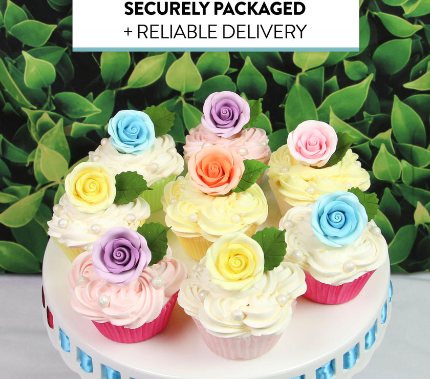 Premium Roses for Decorating Cakes and Cupcakes, by Global Sugar Art, Medium, Lavender Pink Yellow Peach